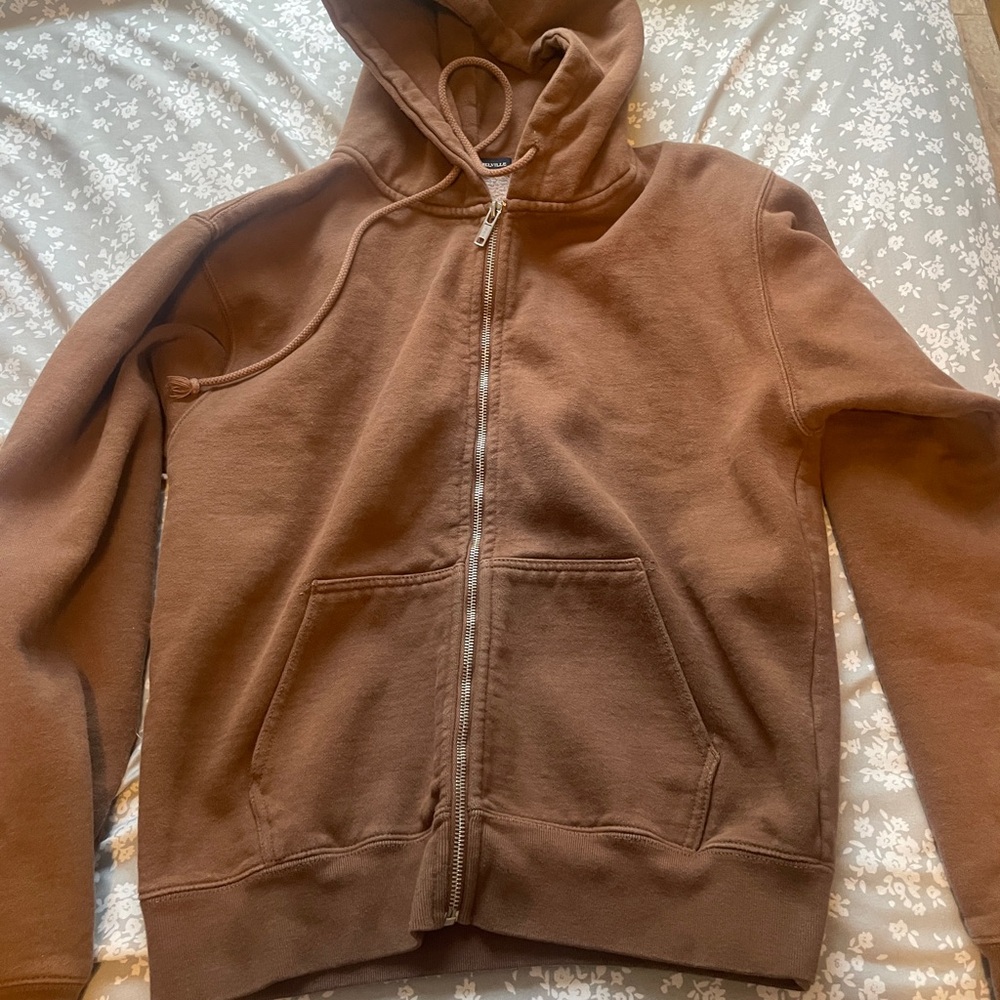 Brandy Melville Christy Zip Up Hoodie (Brown)